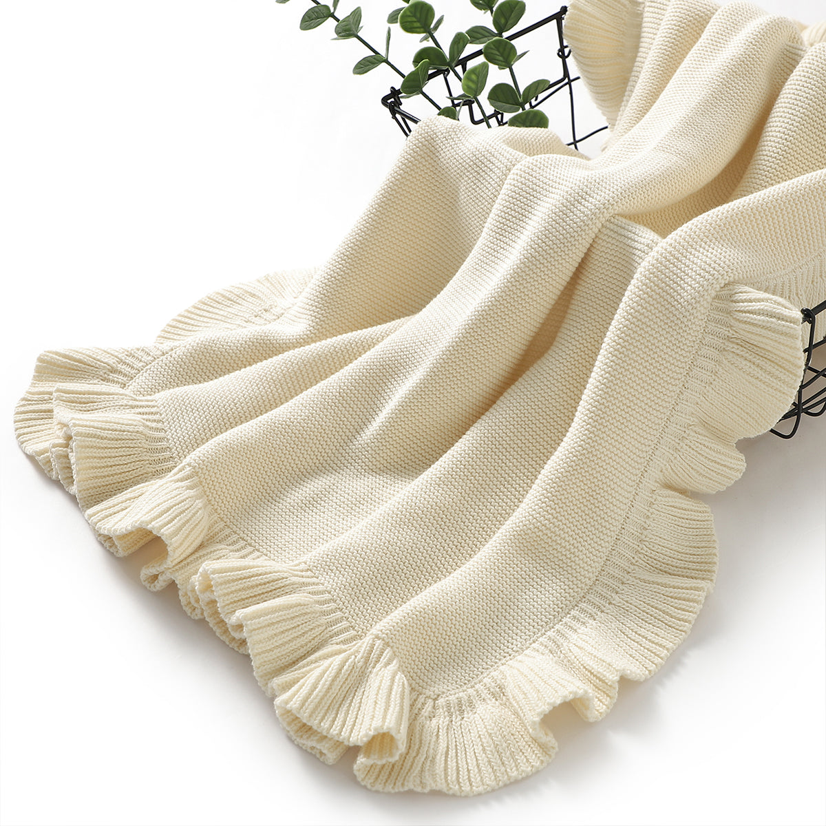 Beige Ruffled Baby Blanket